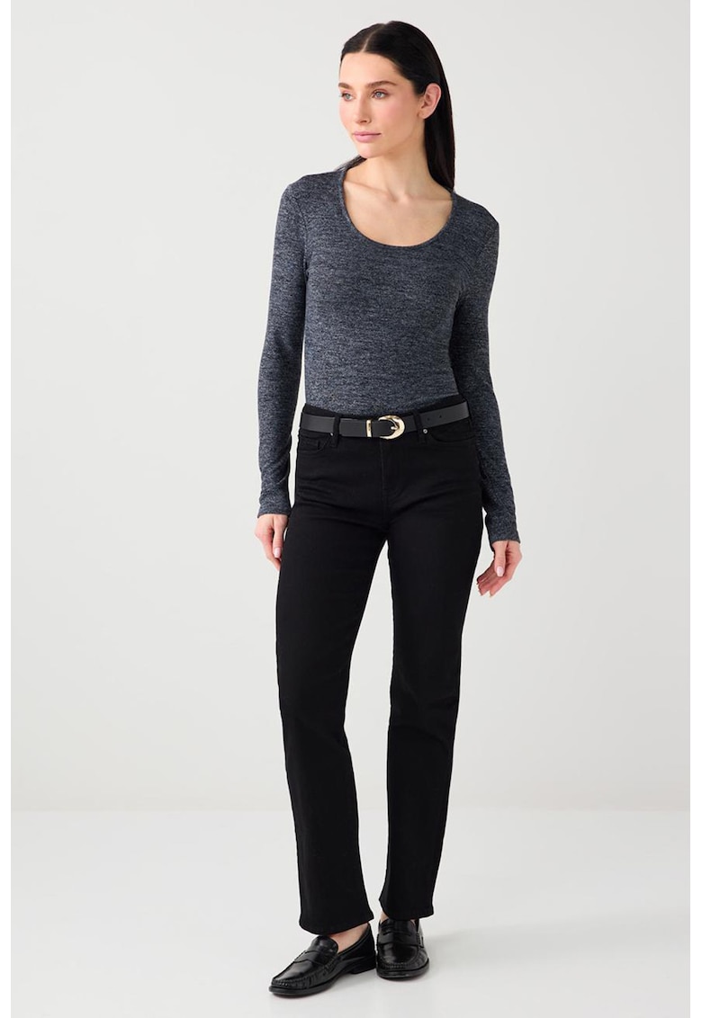 Bluza slim fit cu decolteu rotund - Gri inchis melange