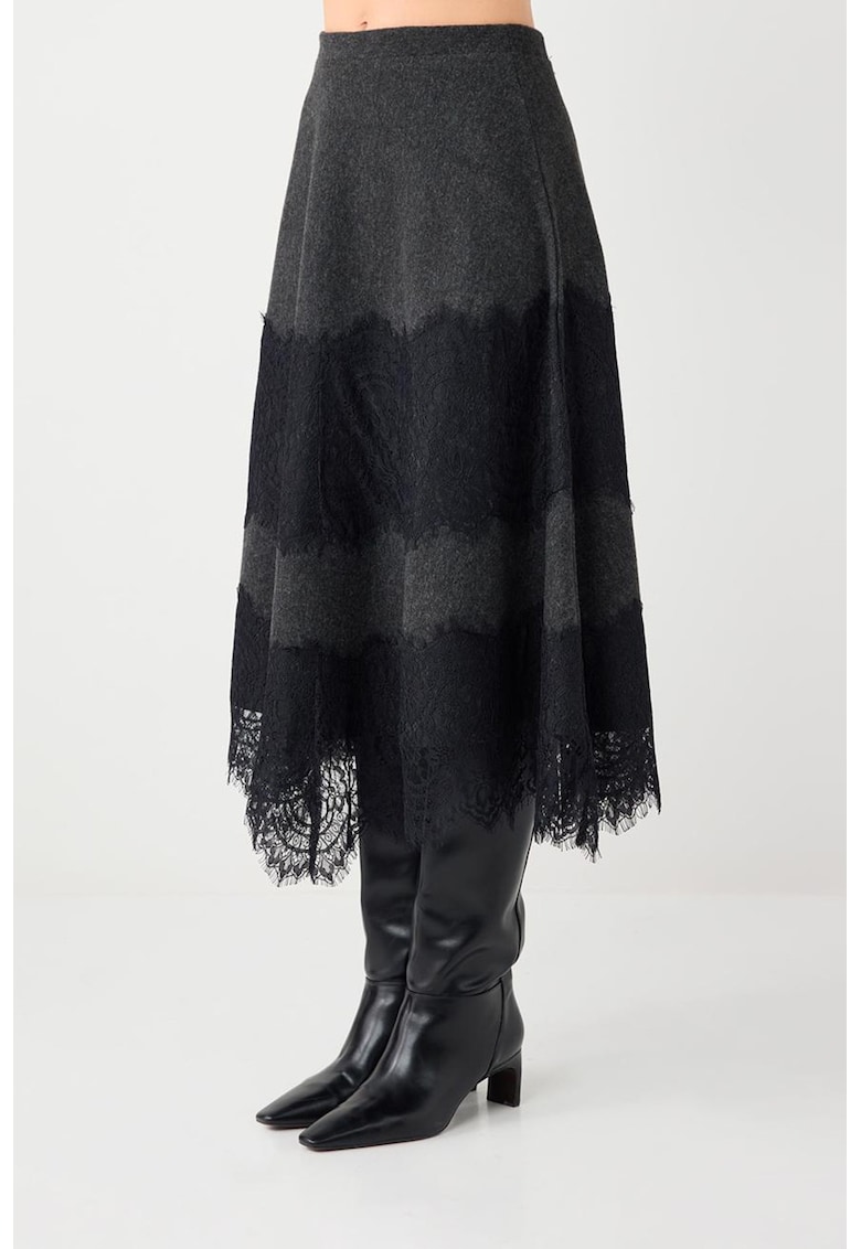 Fusta midi evazata - Negru stins
