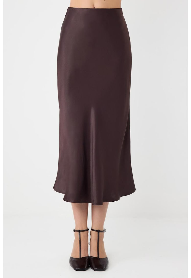 Fusta midi din satin - Maro inchis