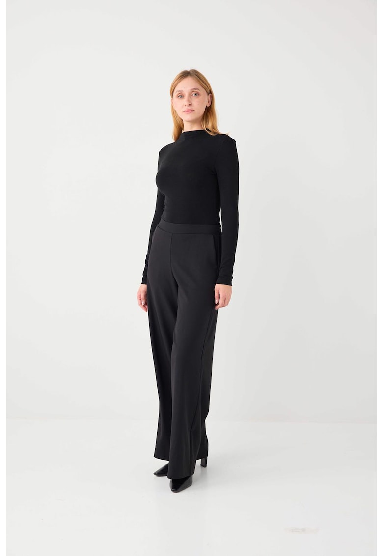 Pantaloni cu croiala ampla si banda elastica in talie - Negru