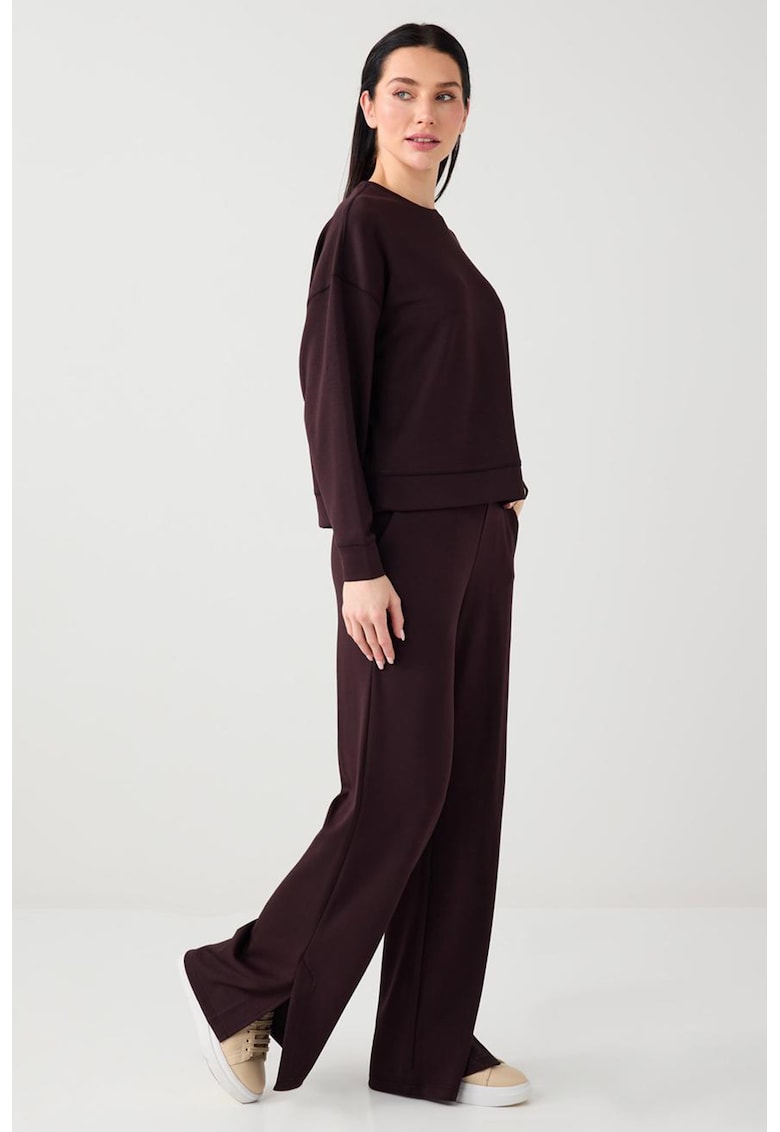 Pantaloni de trening din amestec de modal cu slituri la terminatie - Maro inchis