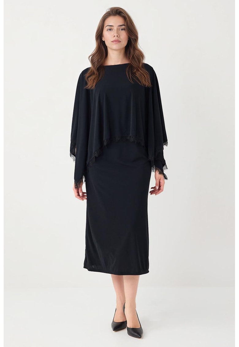 Rochie-capa cu detalii din dantela - Negru
