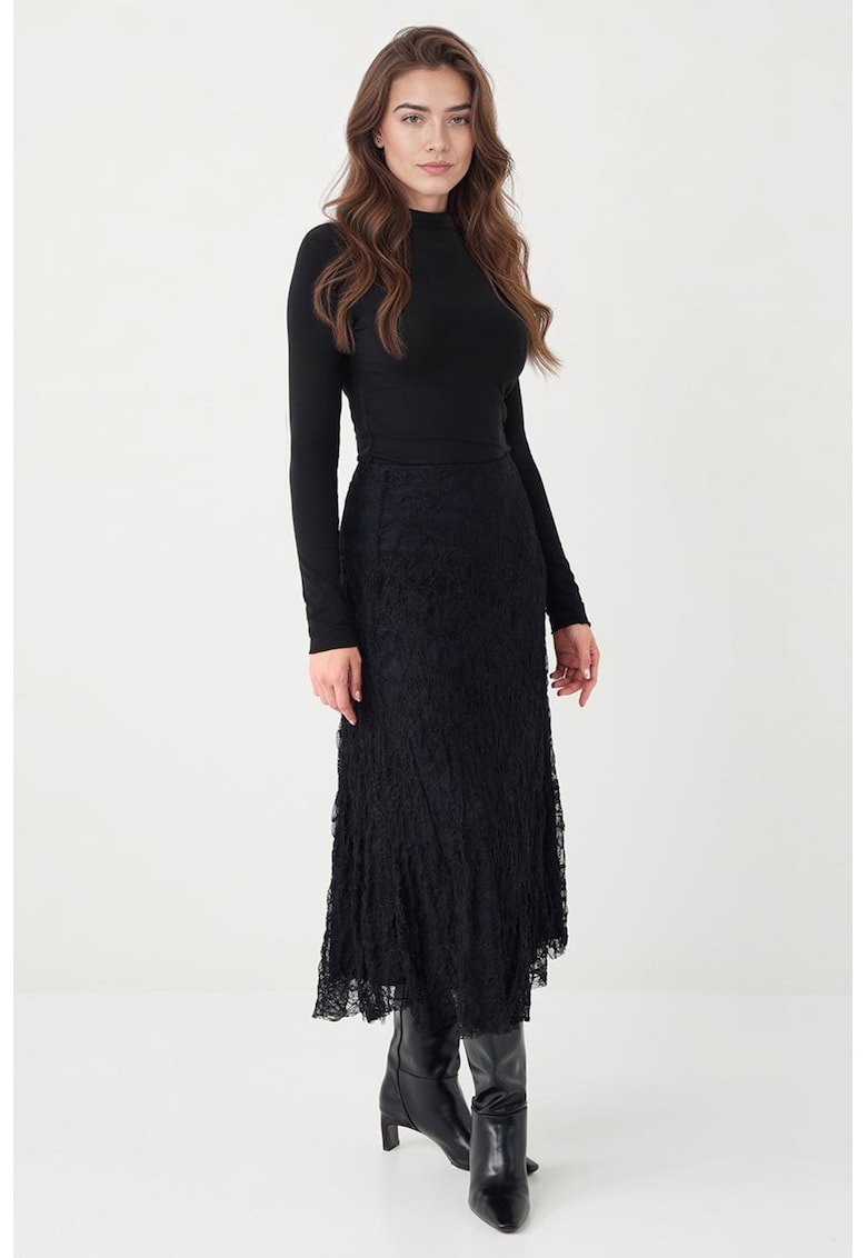 Fusta midi din dantela - Negru
