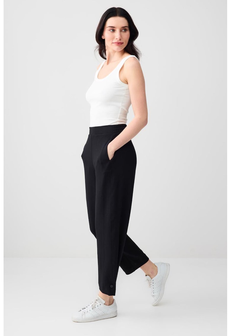 Pantaloni crop din amestec de modal cu talie inalta - Negru