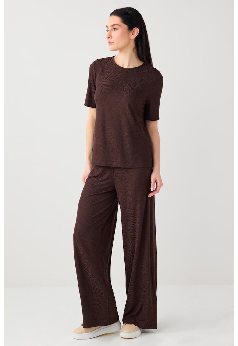 Pantaloni cu croiala dreapta si model animal print - Maro inchis