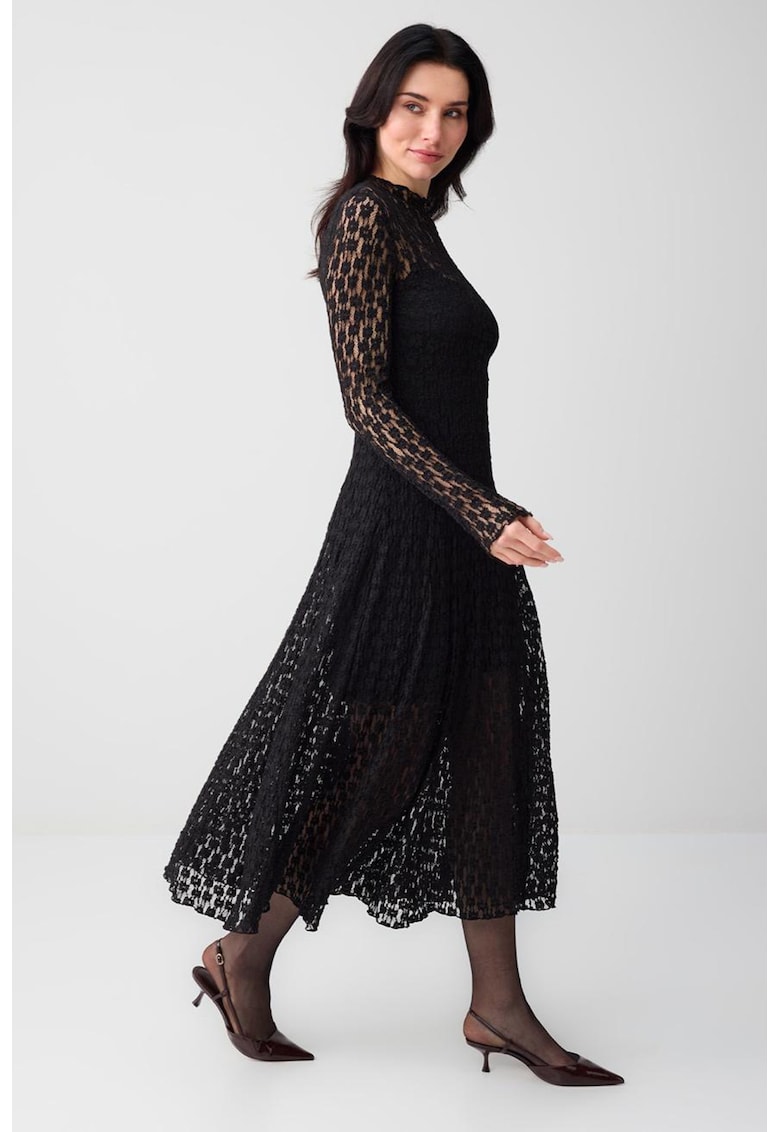 Rochie evazata din dantela - Negru