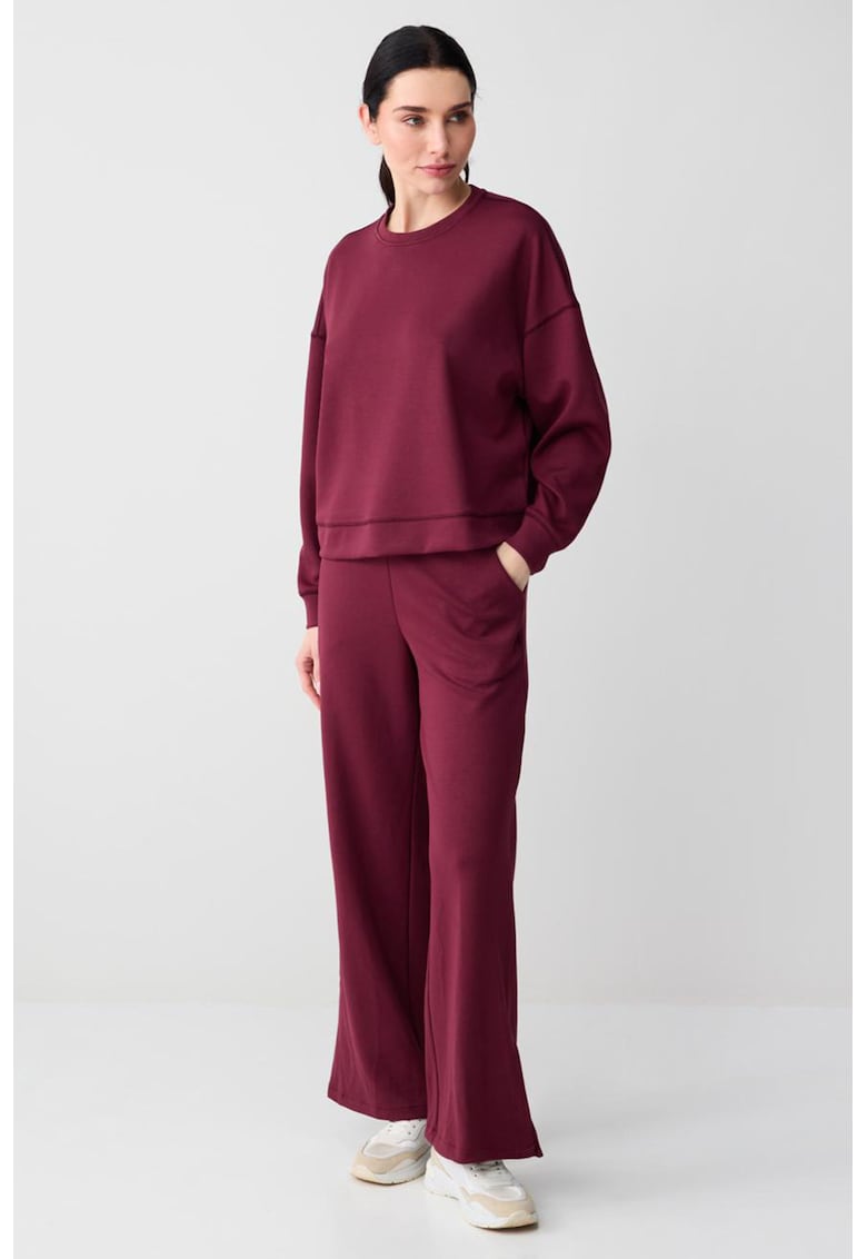 Bluza de trening din amestec de modal cu decolteu la baza gatului si maneci cazute - Rosu inchis