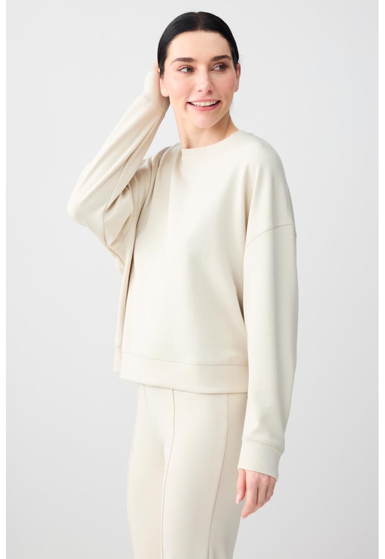 Bluza de trening din amestec de modal cu decolteu la baza gatului si maneci cazute - Bej deschis