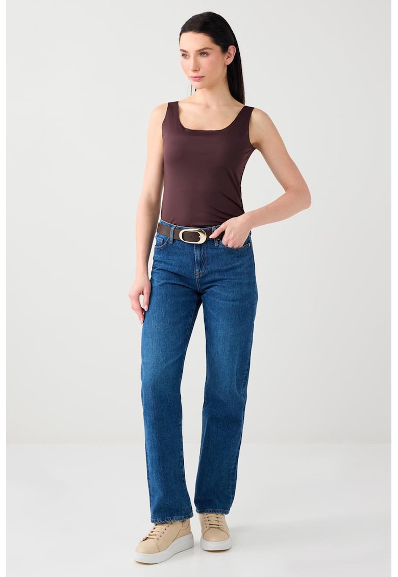 Top slim fit cu decolteu adanc - Maro inchis