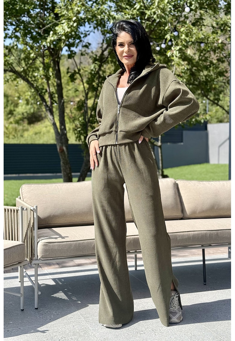 Set de bluza de trening cu fermoar si pantaloni Sibel - 2 piese - Kaki
