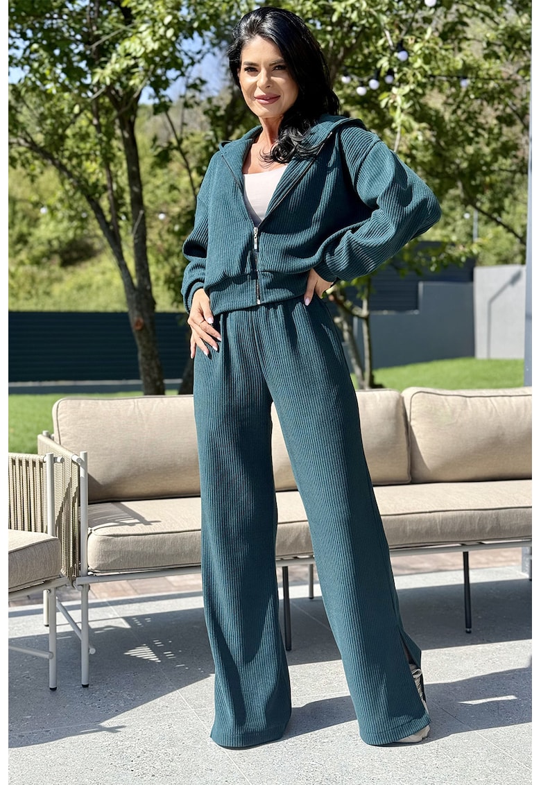 Set de bluza de trening cu fermoar si pantaloni Sibel - 2 piese - Verde persan