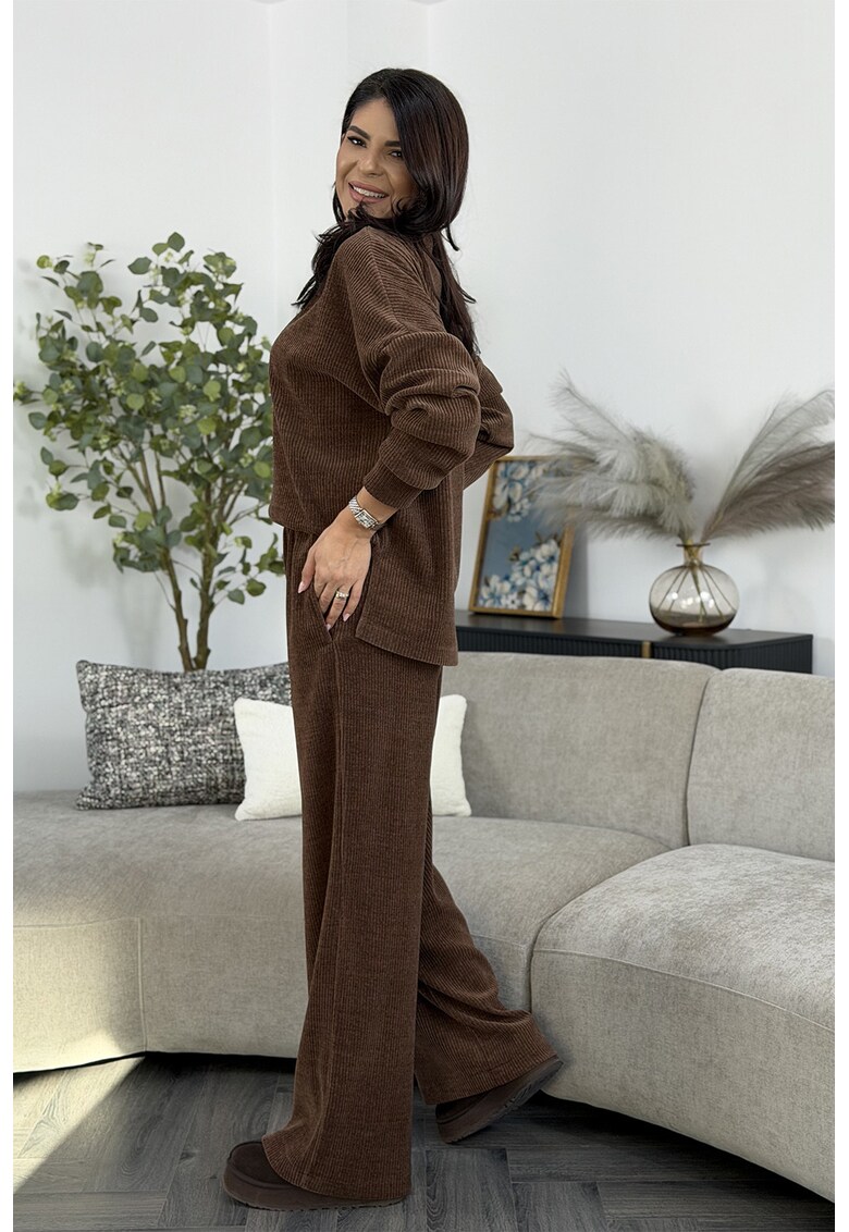 Set de bluza lejera si pantaloni Naza - 2 piese - Maro