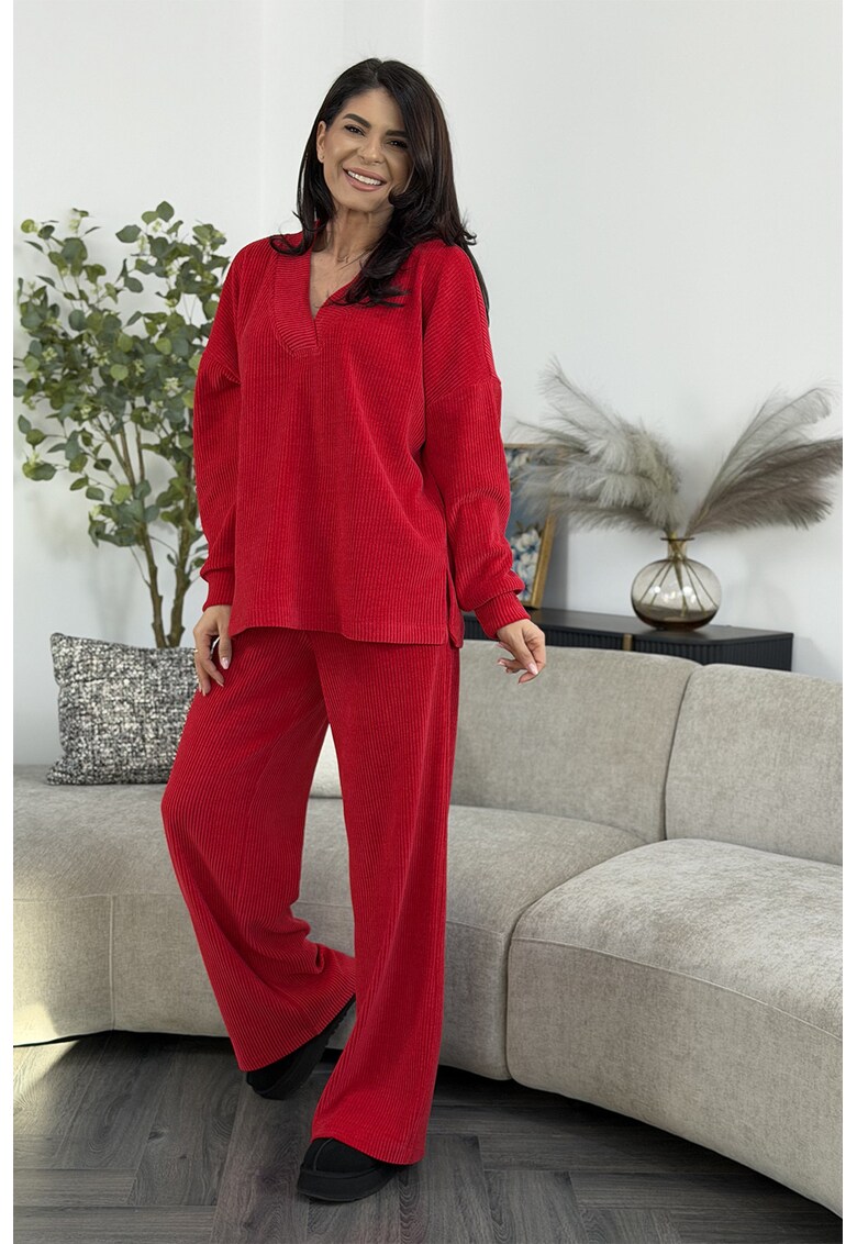 Set de bluza lejera si pantaloni Naza - 2 piese - Rosu