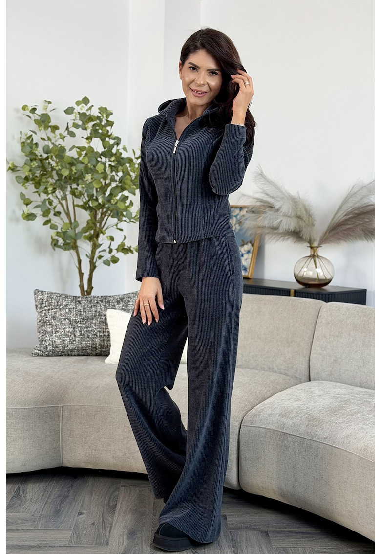 Set de bluza de trening cu fermoar si pantaloni de trening Aziza - Gri inchis