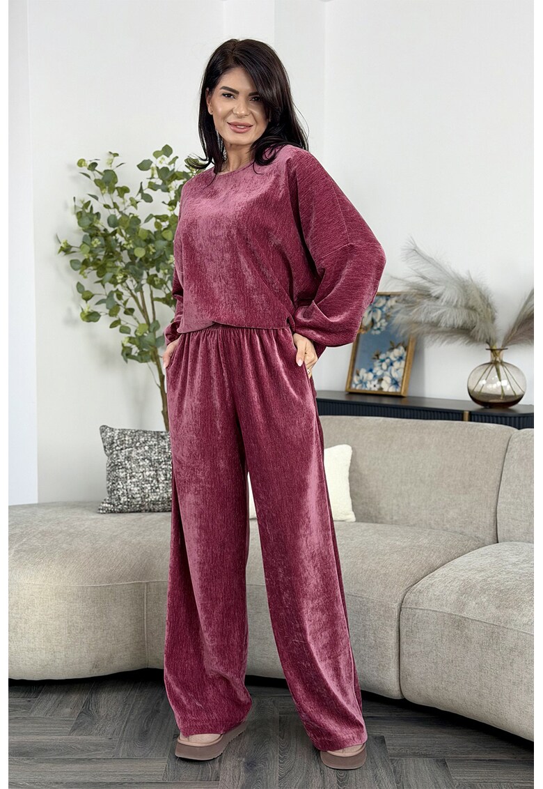 Set de bluza si pantaloni de trening din catifea Arles - Roz zmeuriu