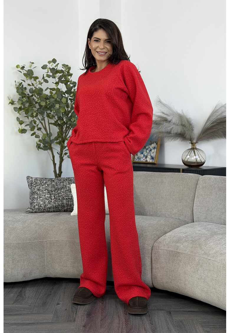 Set de pulover din amestec de lana si pantaloni - Rosu