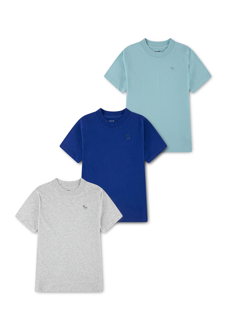Set de tricouri din amestec de bumbac - 3 piese - Albastru inchis/Turcoaz/Gri melange