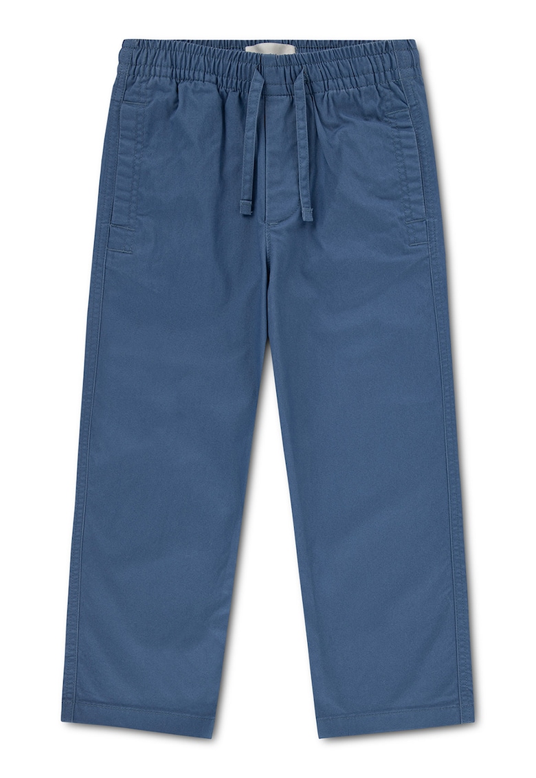 Pantaloni drepti din amestec de bumbac cu talie ajustabila - Albastru inchis