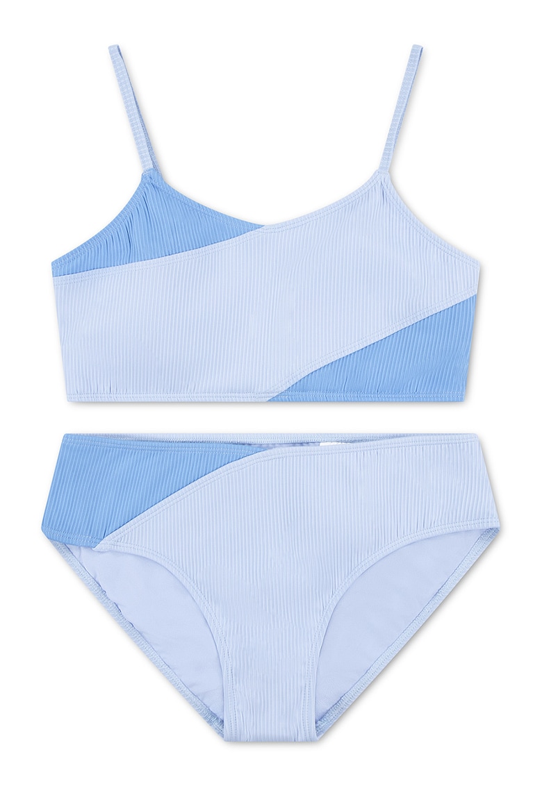 Costum de baie din doua piese cu striatii - Albastru azur/Albastru deschis