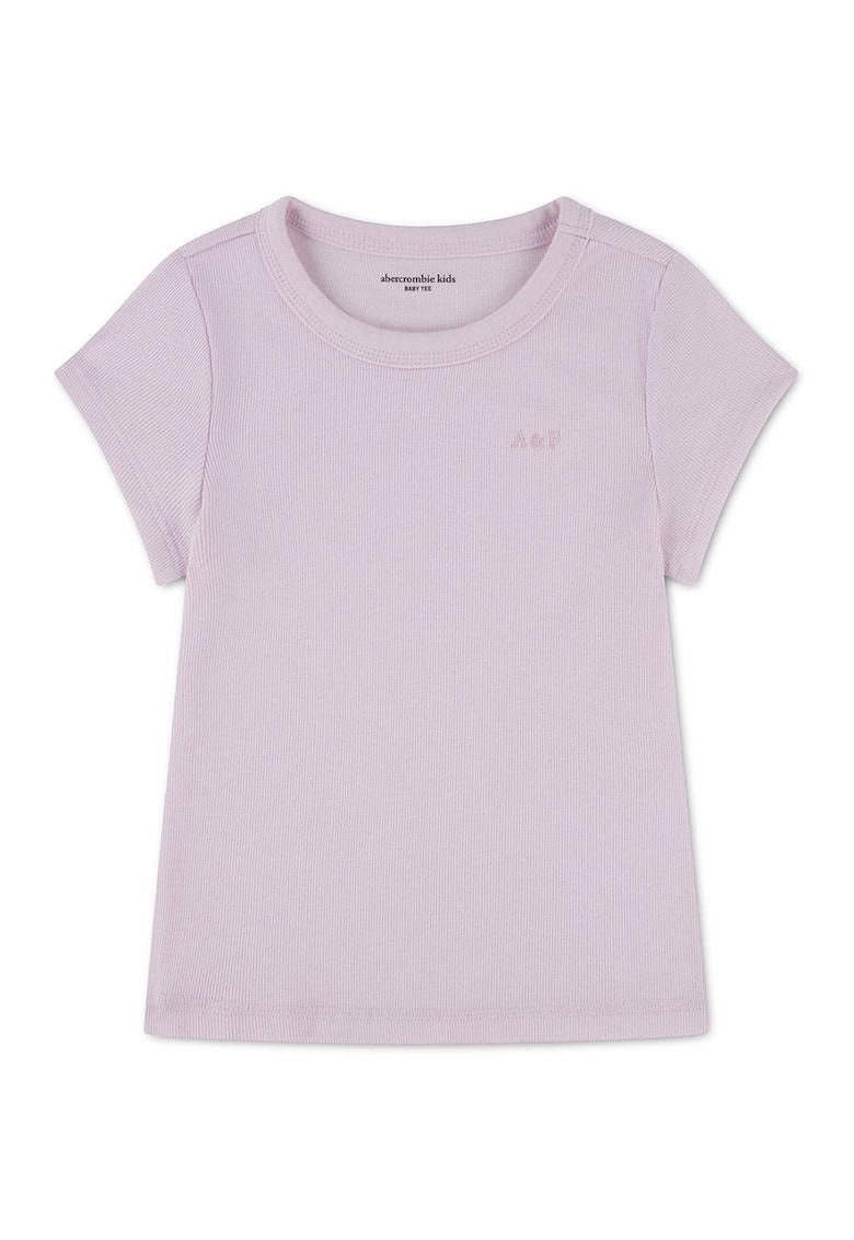 Tricou striat cu logo discret - Liliac prafuit