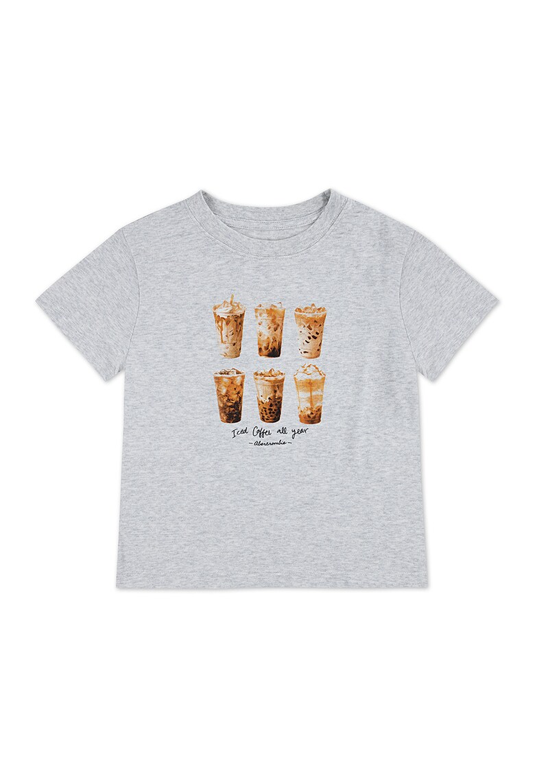 Tricou din amestec de bumbac cu imprimeu cafea - Maro scortisoara/Gri melange