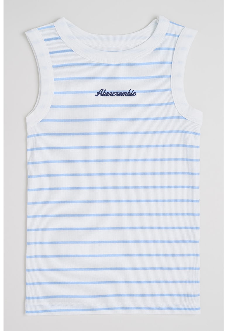 Top cu logo si dungi - Alb/Albastru deschis