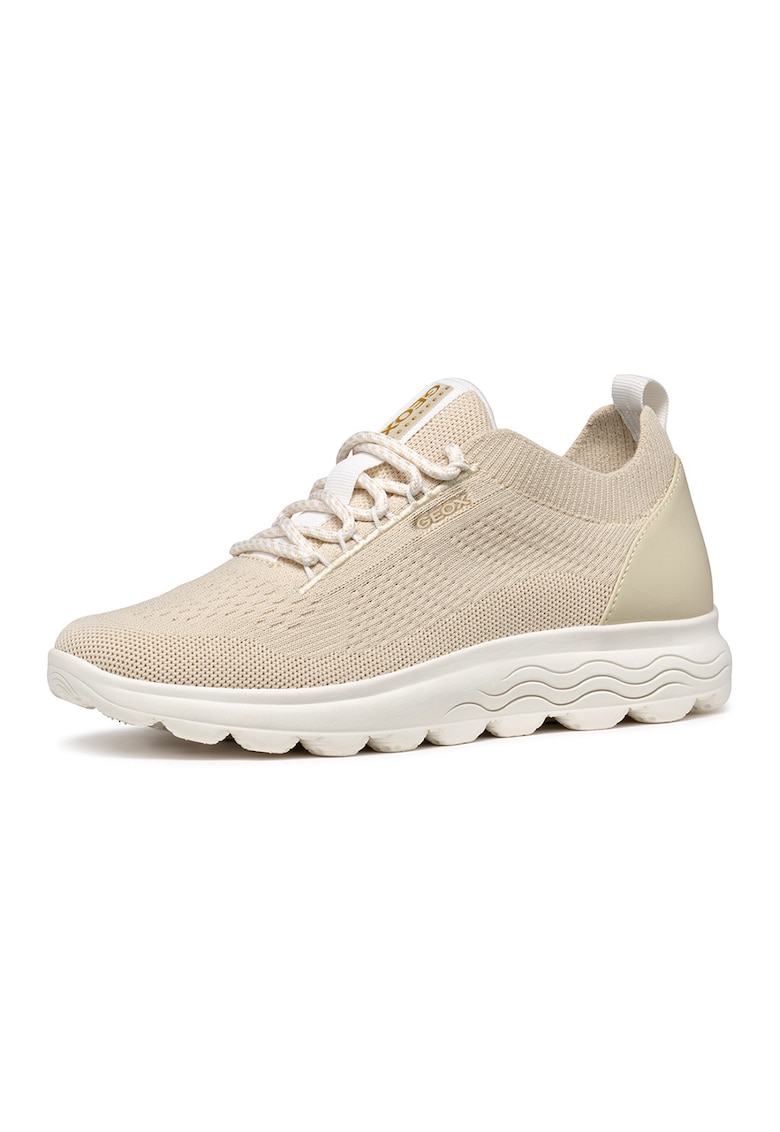 Pantofi sport din plasa tricotata cu detaliu de piele - Bej deschis