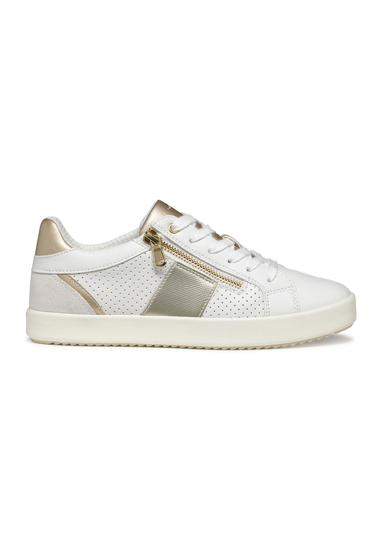 Pantofi sport cu fermoar lateral - Alb/Auriu