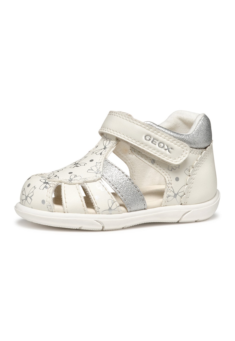 Sandale de piele ecologica cu velcro Butterfly - Crem/Argintiu