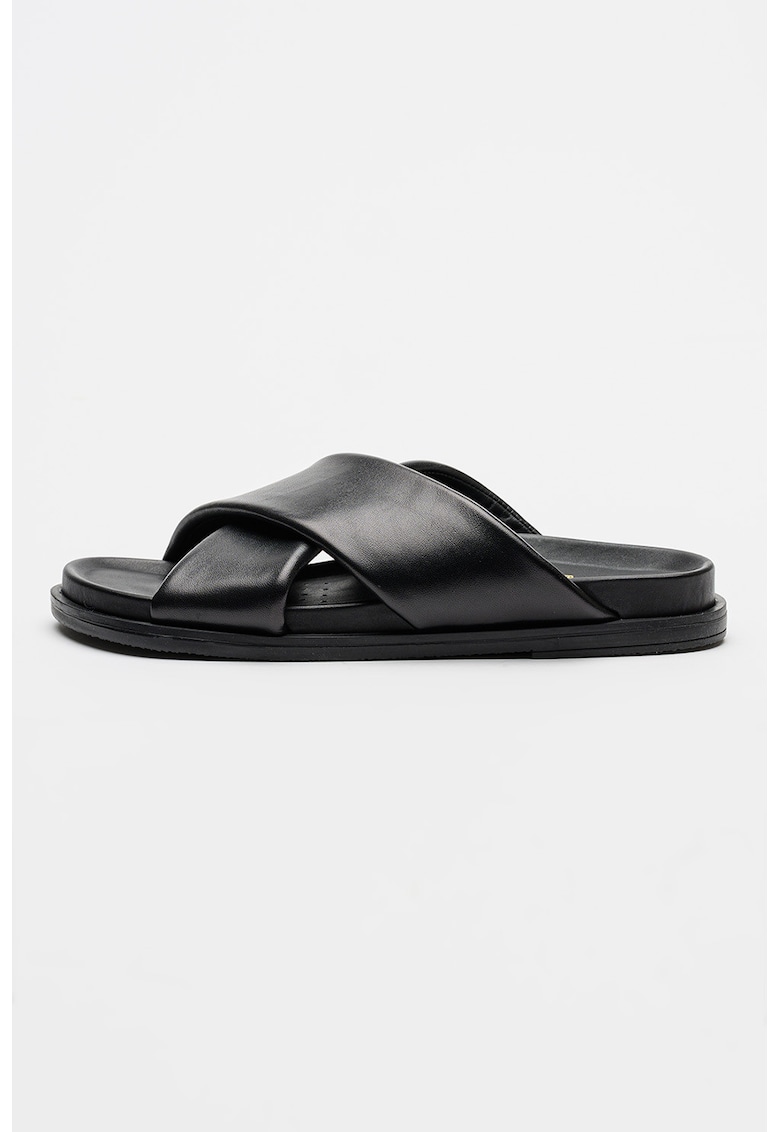 Papuci de piele cu model cu barete incrucisate Adelash - Negru