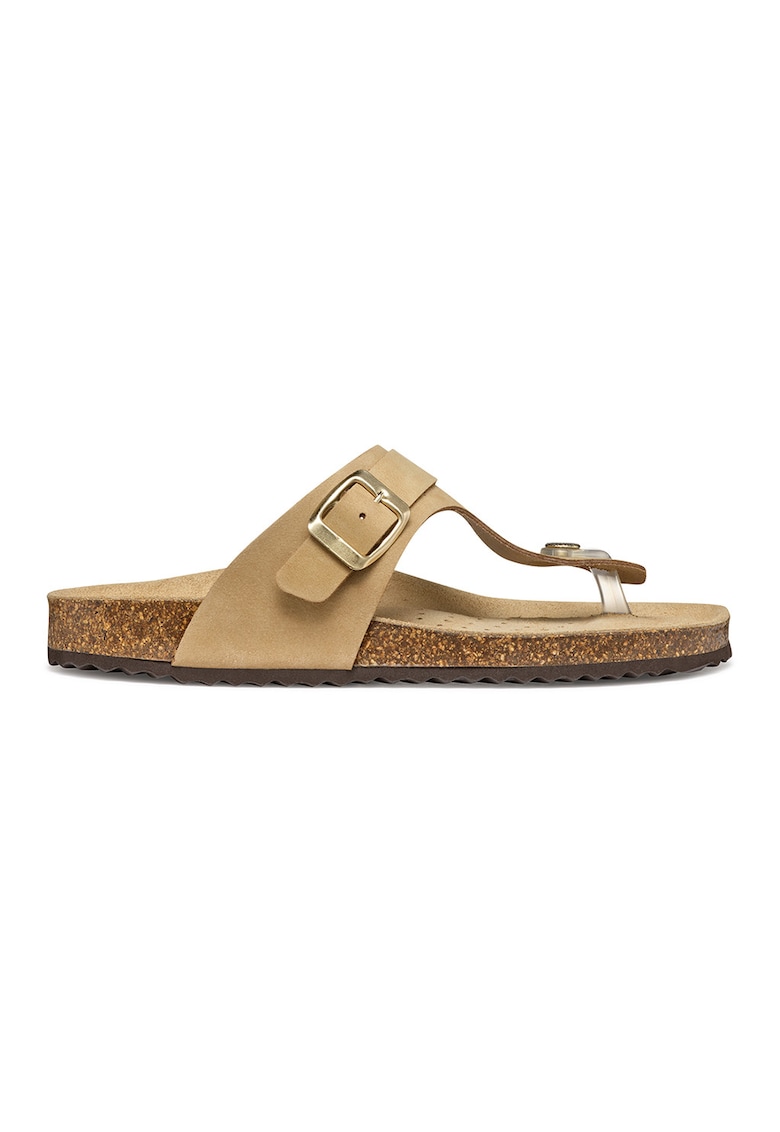 Papuci flip-flop din piele cu catarama - Auriu/Maro deschis/Transparent