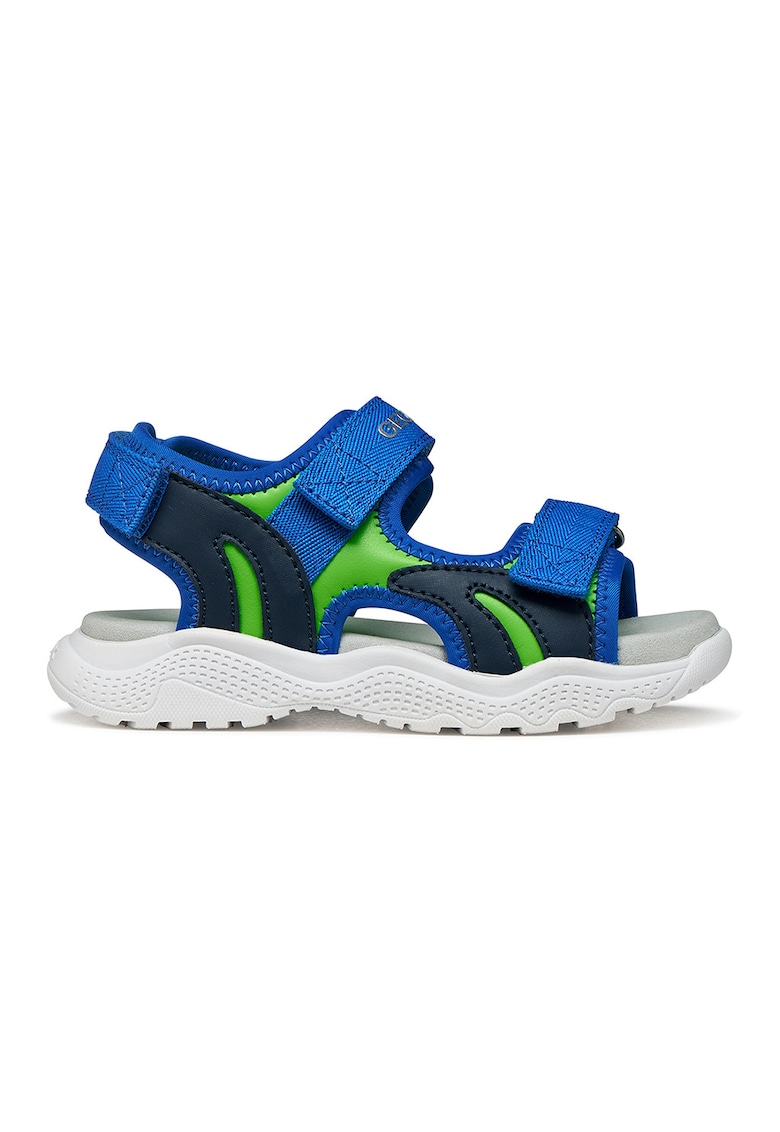 Sandale cu logo si velcro - Verde/Albastru royal