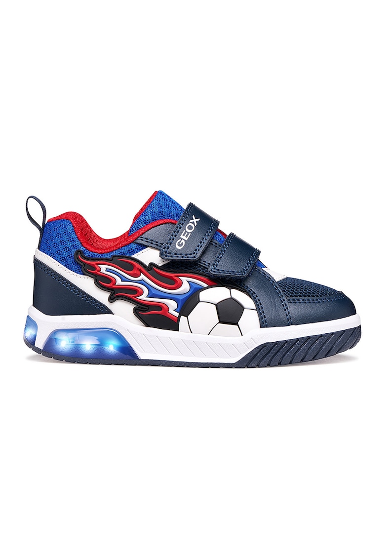 Pantofi sport Inek cu velcro si led-uri - Rosu/Alb/Bleumarin