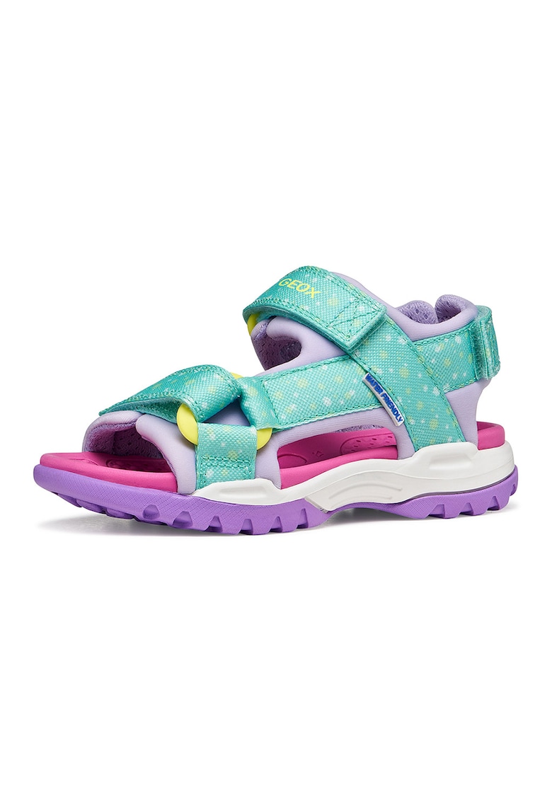 Sandale din material textil cu velcro - Roz/Verde menta