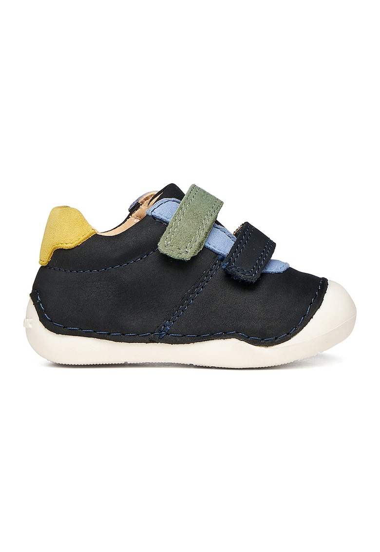 Pantofi Tutim de piele nabuc si piele intoarsa cu velcro - Verde/Albastru ultramarin