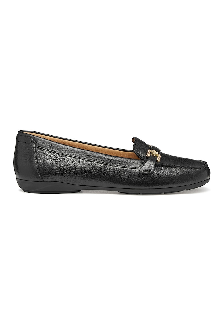 Pantofi loafer din piele cu accesoriu metalic - Negru