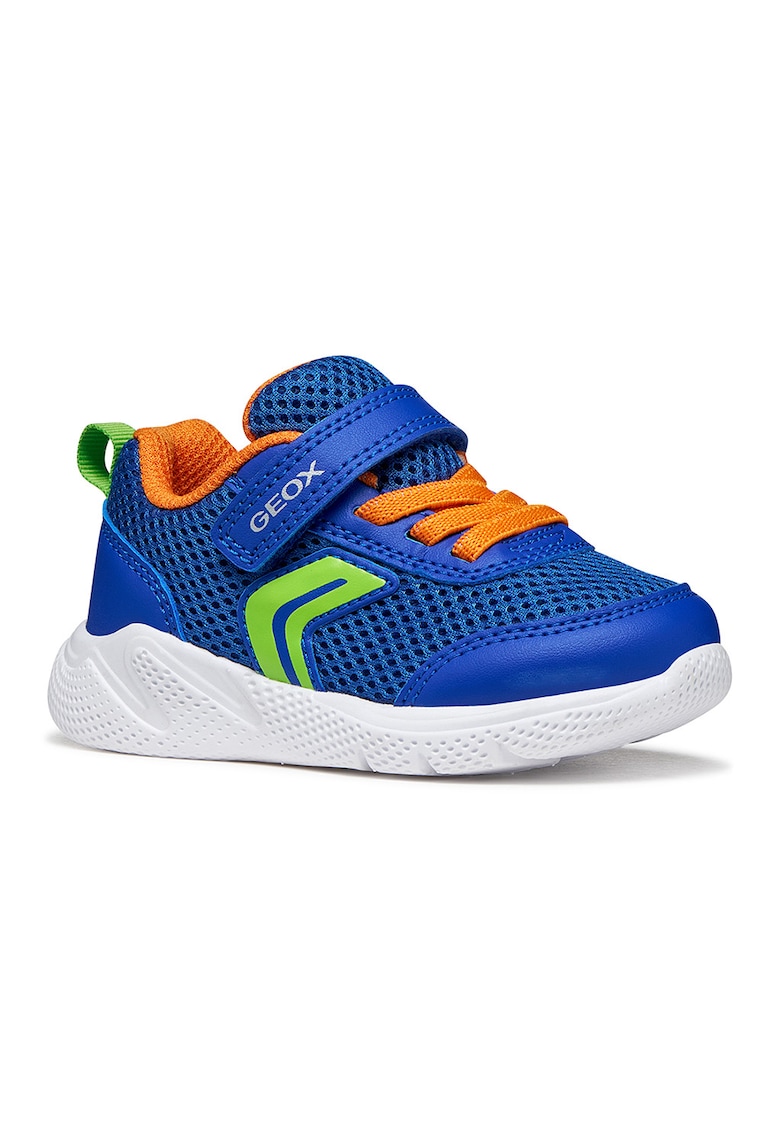 Pantofi sport Sprintye din plasa si insertii din piele ecologica - Portocaliu/Albastru royal/Verde lime