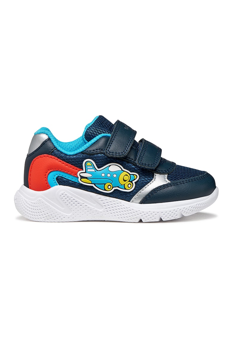 Pantofi sport din plasa si garnituri din piele ecologica - Rosu/Argintiu/Bleumarin