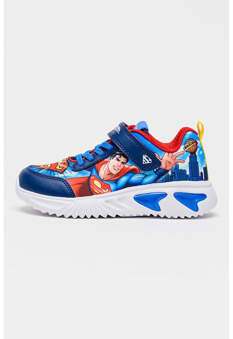 Pantofi sport Asister cu imprimeu Superman si led-uri - Rosu/Albastru royal/Alb optic