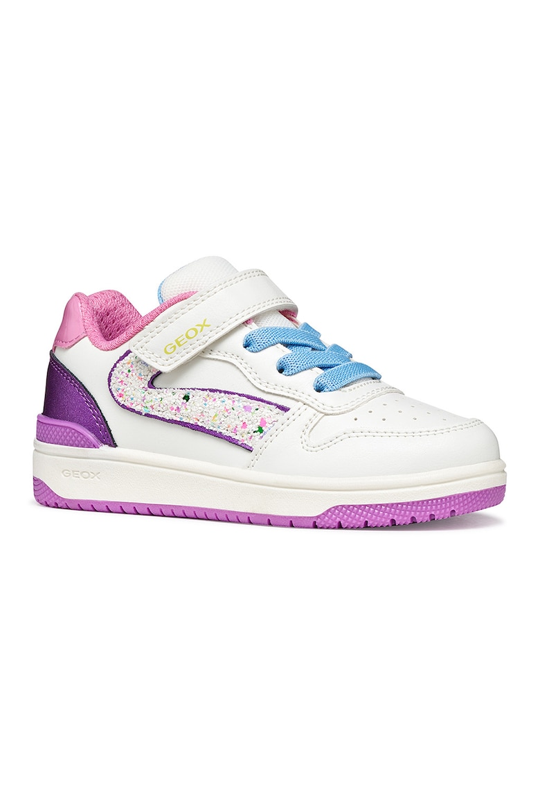 Pantofi sport din piele ecologica cu velcro - Alb/Violet