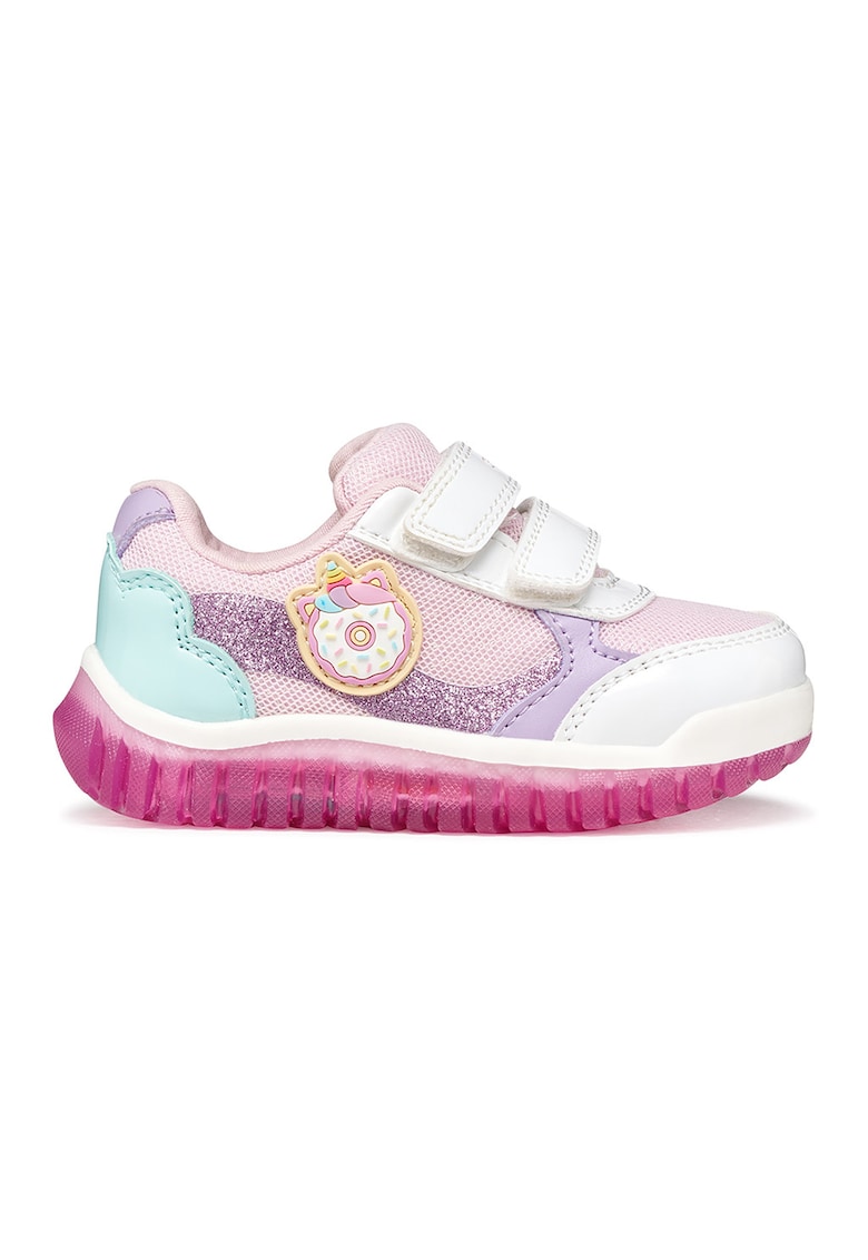 Pantofi sport Lightyloo cu velcro si lumini led - Alb/Lila/Roz pal