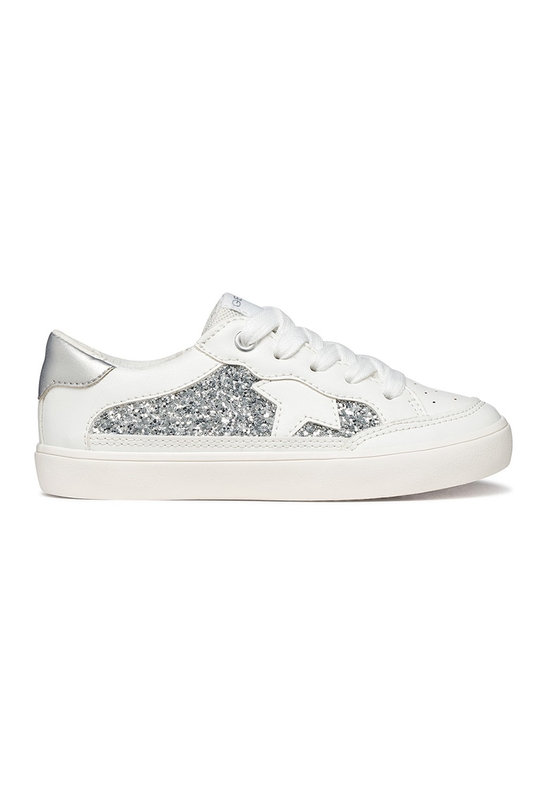 Pantofi sport low-cut cu segment stralucitor - Alb/Argintiu