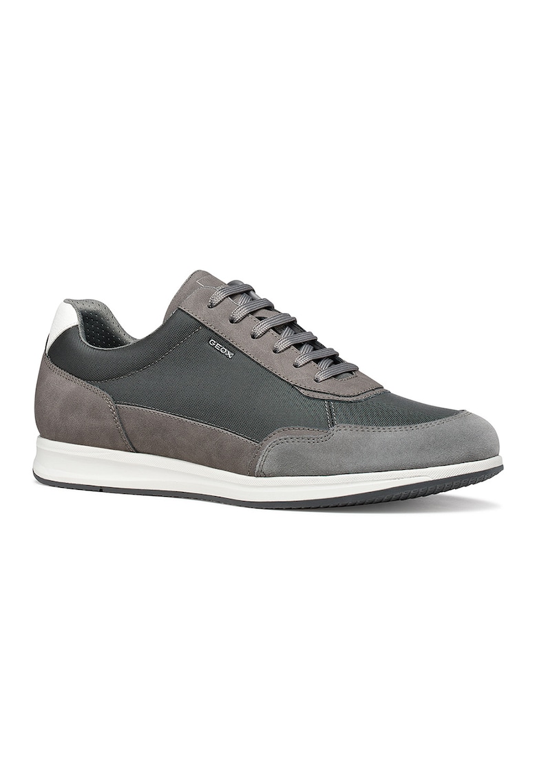Pantofi sport cu varf rotund si garnituri de piele intoarsa - Gri inchis