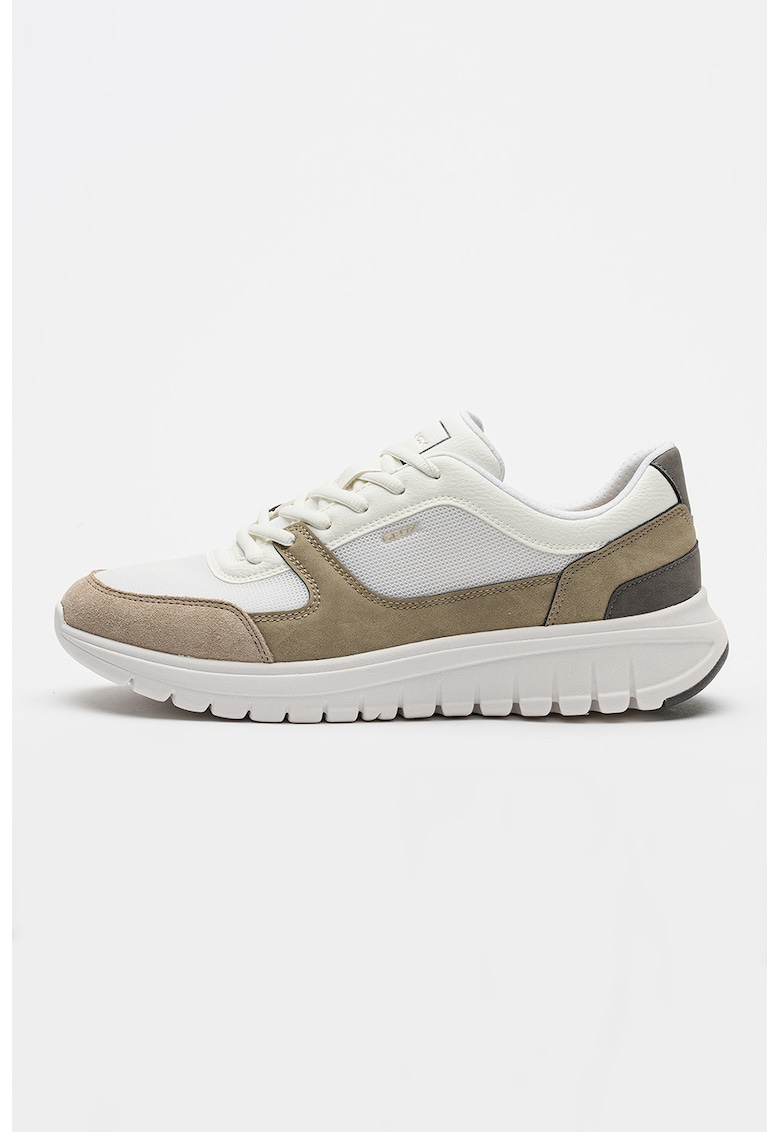 Pantofi sport Herren din material textil cu insertii din piele ecologica - Alb/Maro camel