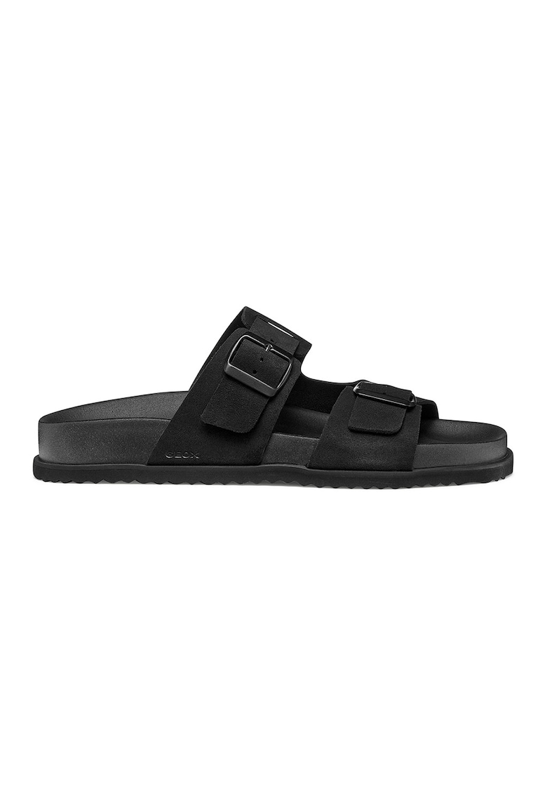 Papuci din piele intoarsa cu catarame - Negru