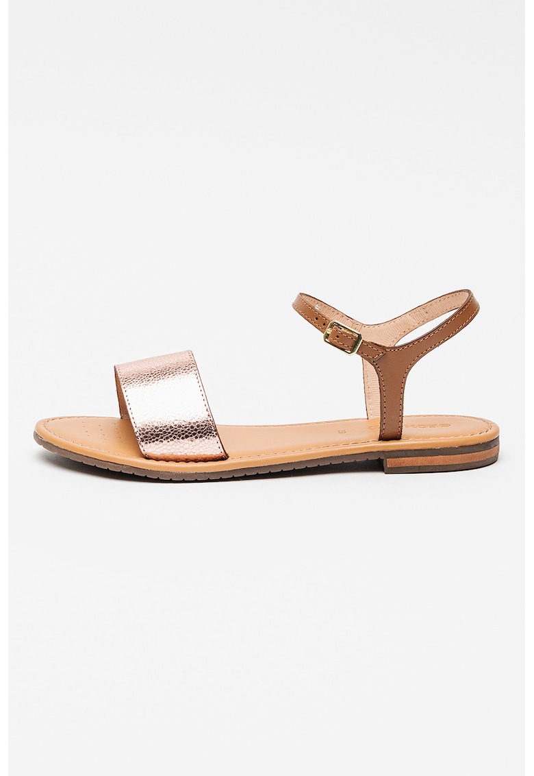 Sandale din piele cu aspect granulat - Auriu rose