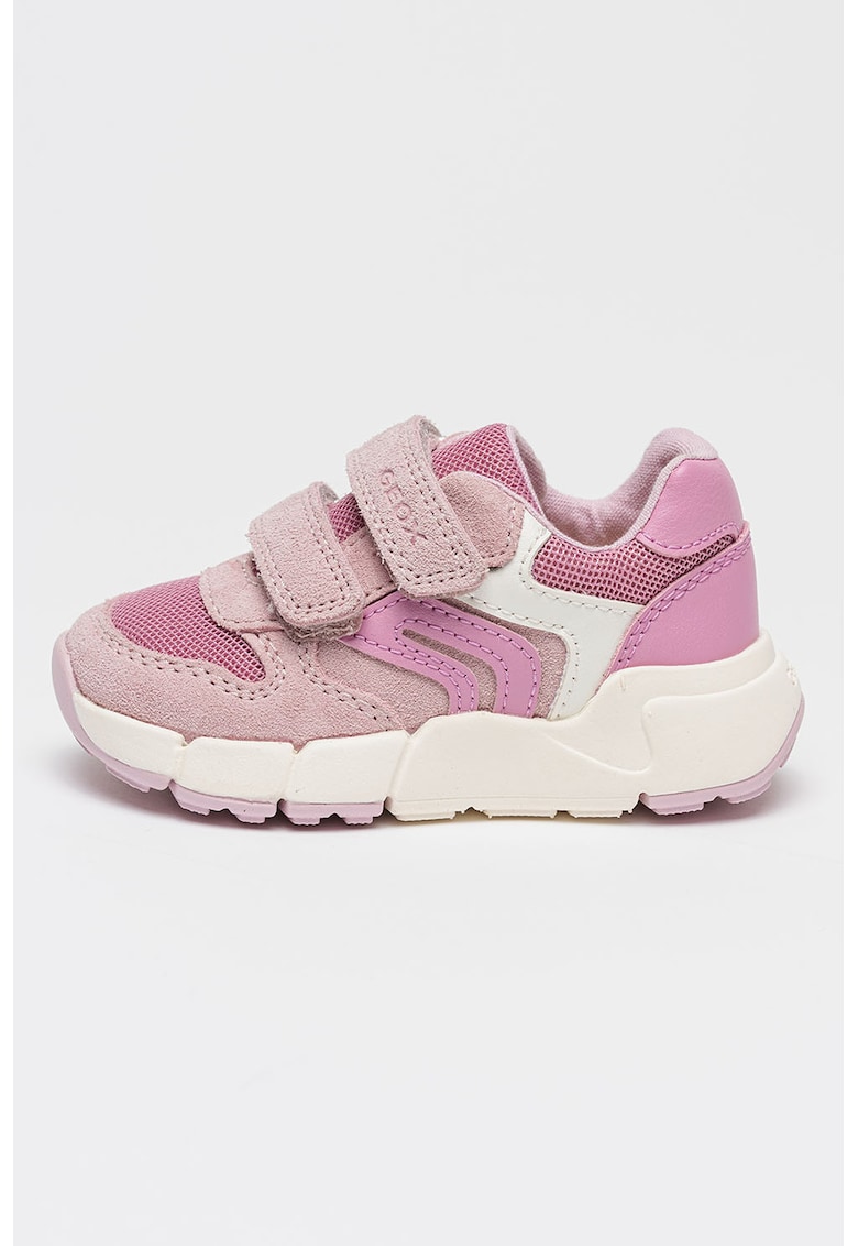 Pantofi sport Flexyper cu velcro si insertii de piele intoarsa - Alb murdar/Roz prafuit