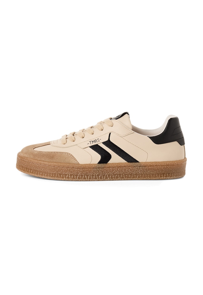 Pantofi sport de piele si piele intoarsa - Negru/Bej
