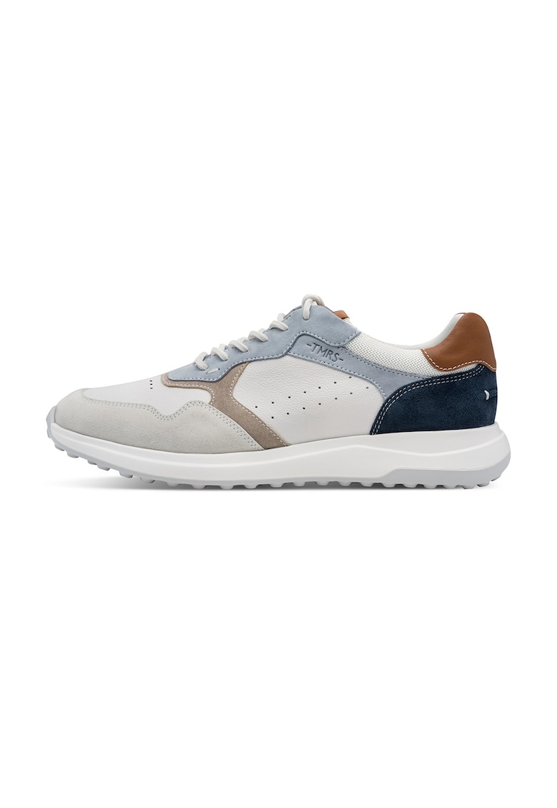 Pantofi sport de piele cu insertii de plasa - Gri deschis/Albastru prafuit
