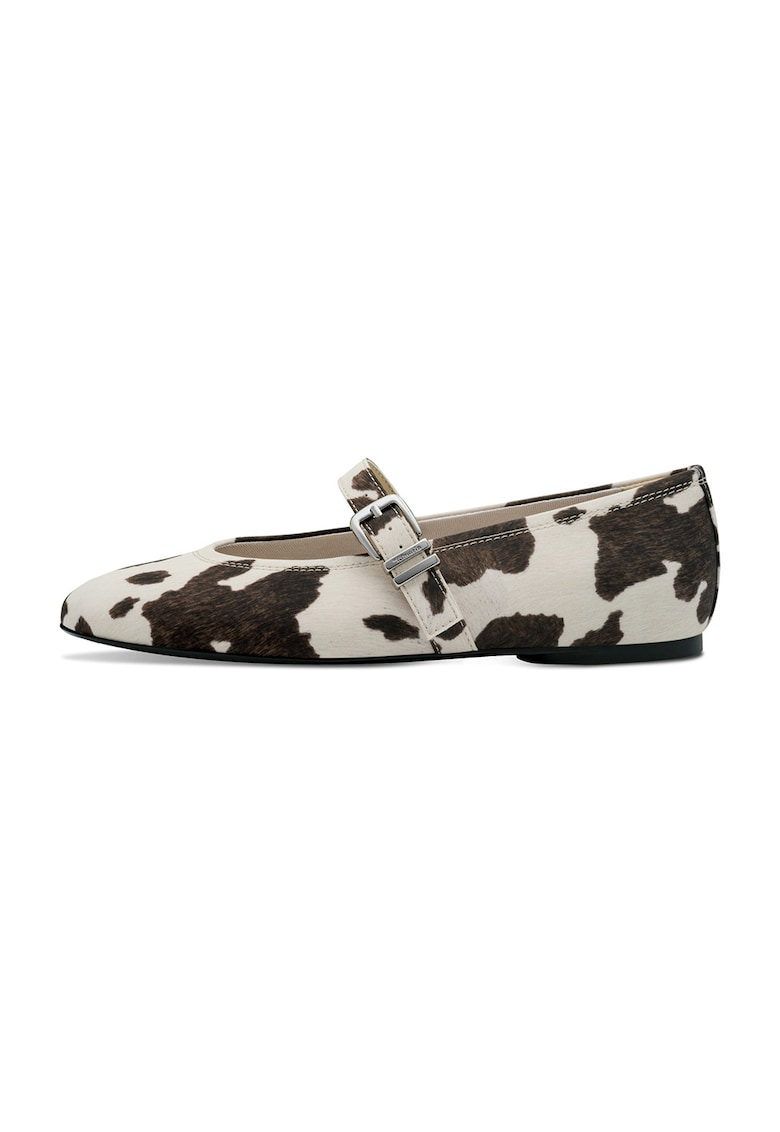 Balerini Mary Jane cu animal print - Maro inchis/Alb fildes